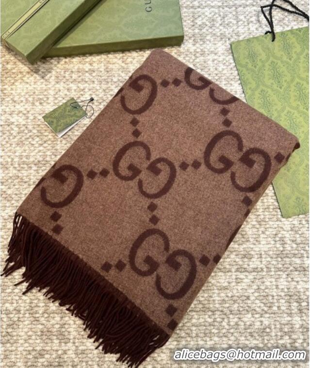 Original Cheap Gucci Reversible Jumbo GG Cashmere Cape G110524 Dark Brown 2025