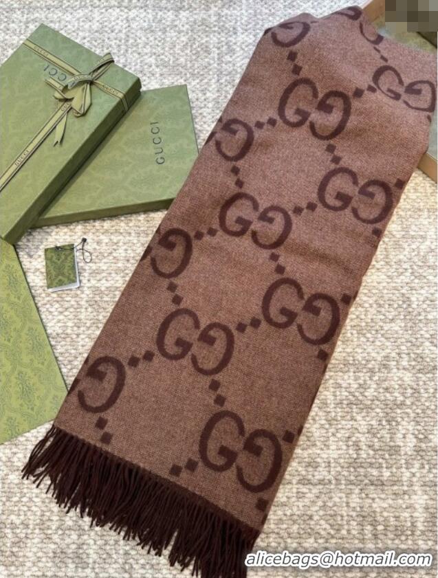 Original Cheap Gucci Reversible Jumbo GG Cashmere Cape G110524 Dark Brown 2025
