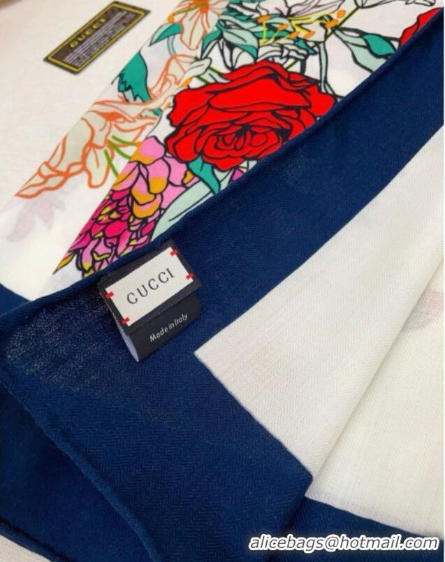 Market Sells Gucci Cashmere & Silk Scarf 140x140 G110612 White/Blue 2025