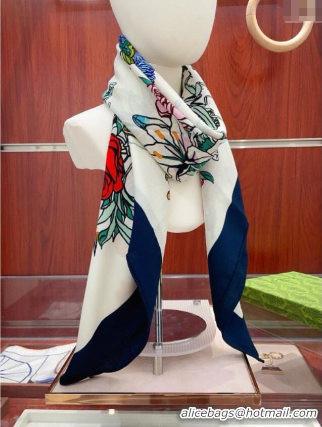 Market Sells Gucci Cashmere & Silk Scarf 140x140 G110612 White/Blue 2025