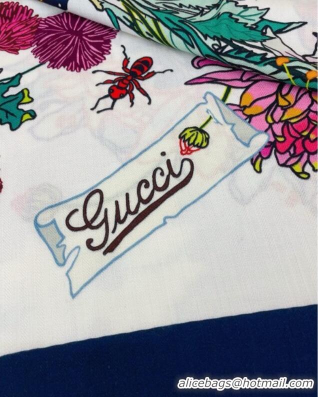 Market Sells Gucci Cashmere & Silk Scarf 140x140 G110612 White/Blue 2025