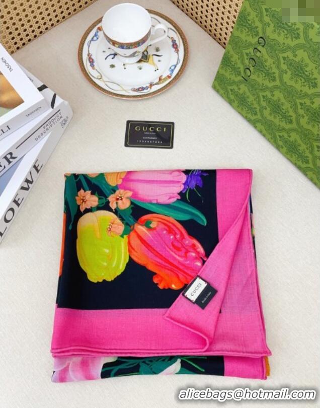 Inexpensive Gucci Cashmere & Silk Scarf 140x140 G110613 Black/Pink 2025