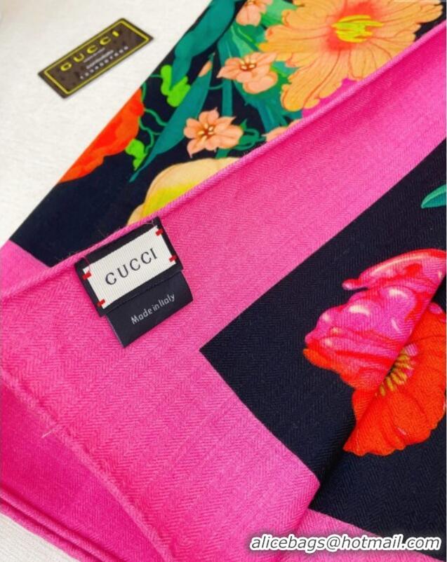 Inexpensive Gucci Cashmere & Silk Scarf 140x140 G110613 Black/Pink 2025