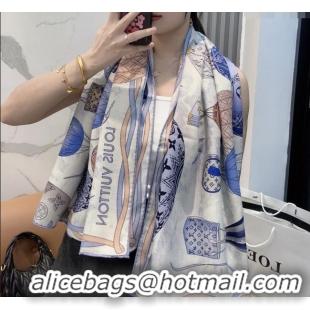 Buy New Cheap Louis Vuitton Cashmere & Silk Scarf 140x140 LV110514 Blue 2025