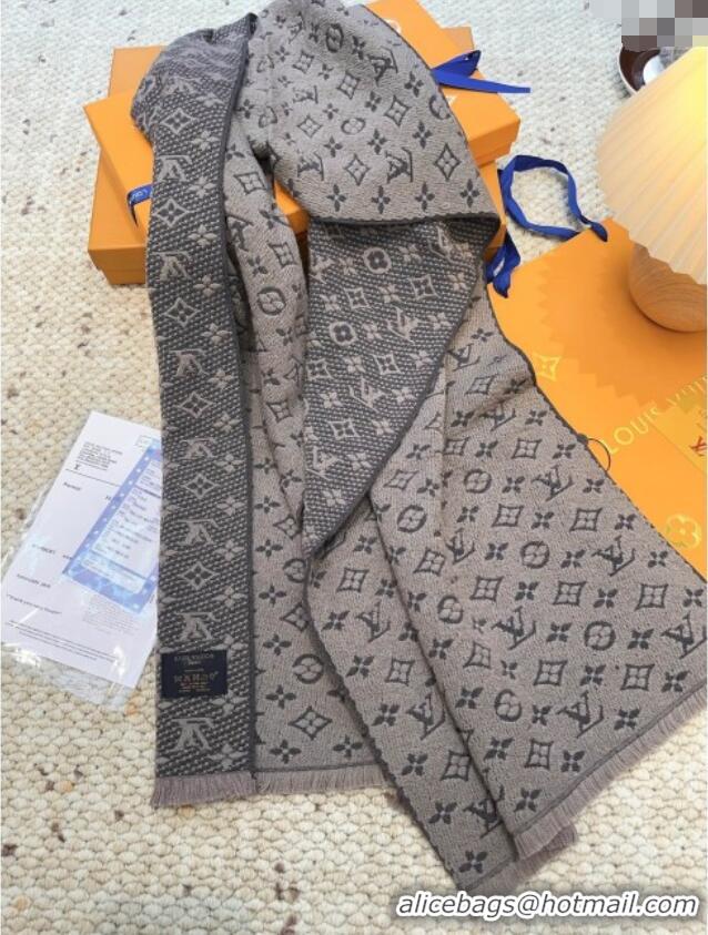 Luxury Cheap Louis Vuitton Monogram Wool Headline Scarf LV110526 Grey 2025