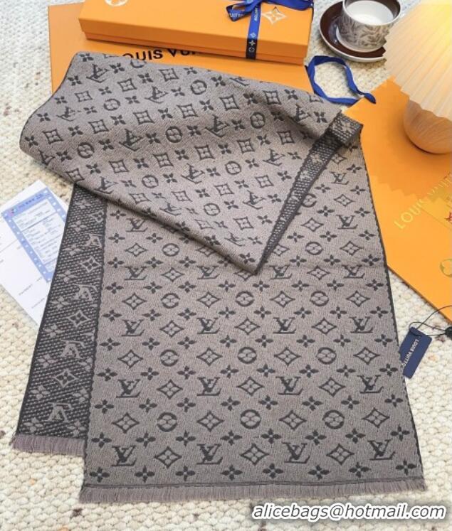 Luxury Cheap Louis Vuitton Monogram Wool Headline Scarf LV110526 Grey 2025