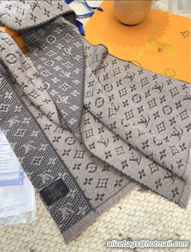 Luxury Cheap Louis Vuitton Monogram Wool Headline Scarf LV110526 Grey 2025