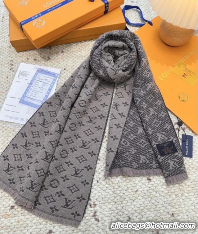 Luxury Cheap Louis Vuitton Monogram Wool Headline Scarf LV110526 Grey 2025