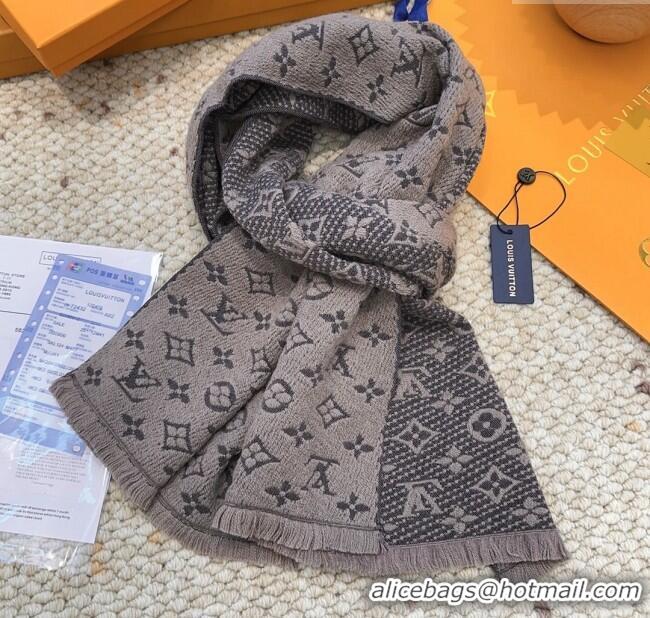 Luxury Cheap Louis Vuitton Monogram Wool Headline Scarf LV110526 Grey 2025