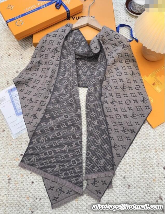 Luxury Cheap Louis Vuitton Monogram Wool Headline Scarf LV110526 Grey 2025