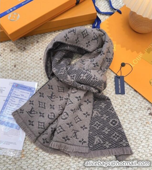 Luxury Cheap Louis Vuitton Monogram Wool Headline Scarf LV110526 Grey 2025