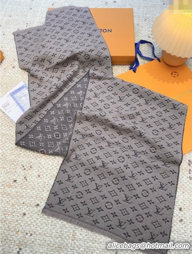 Luxury Cheap Louis Vuitton Monogram Wool Headline Scarf LV110526 Grey 2025