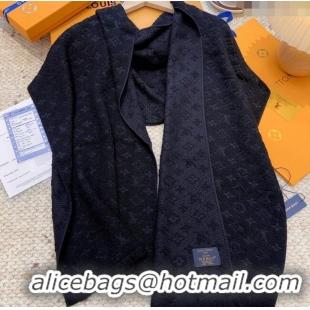 Best Price Louis Vuitton Monogram Wool Headline Scarf LV110527 Black 2025
