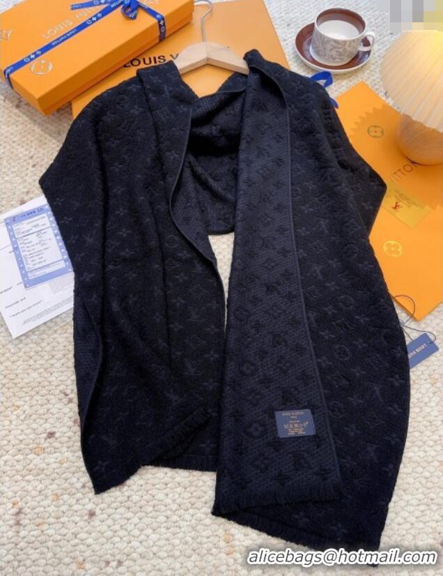 Best Price Louis Vuitton Monogram Wool Headline Scarf LV110527 Black 2025