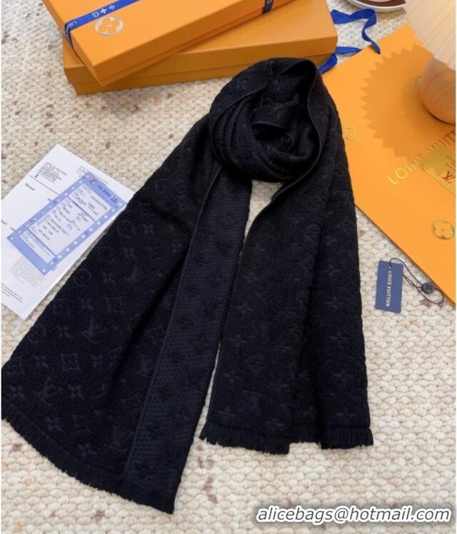 Best Price Louis Vuitton Monogram Wool Headline Scarf LV110527 Black 2025