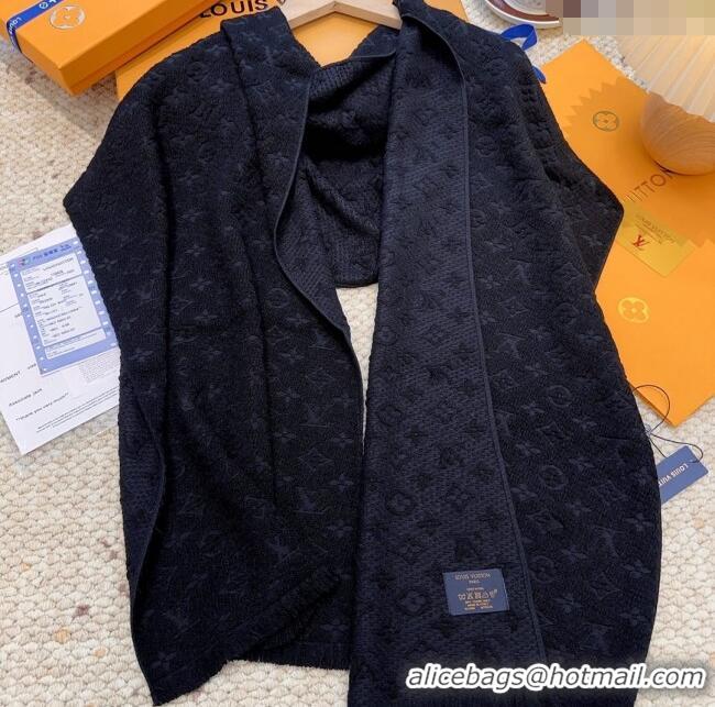 Best Price Louis Vuitton Monogram Wool Headline Scarf LV110527 Black 2025