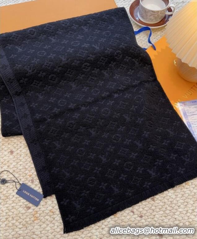 Best Price Louis Vuitton Monogram Wool Headline Scarf LV110527 Black 2025