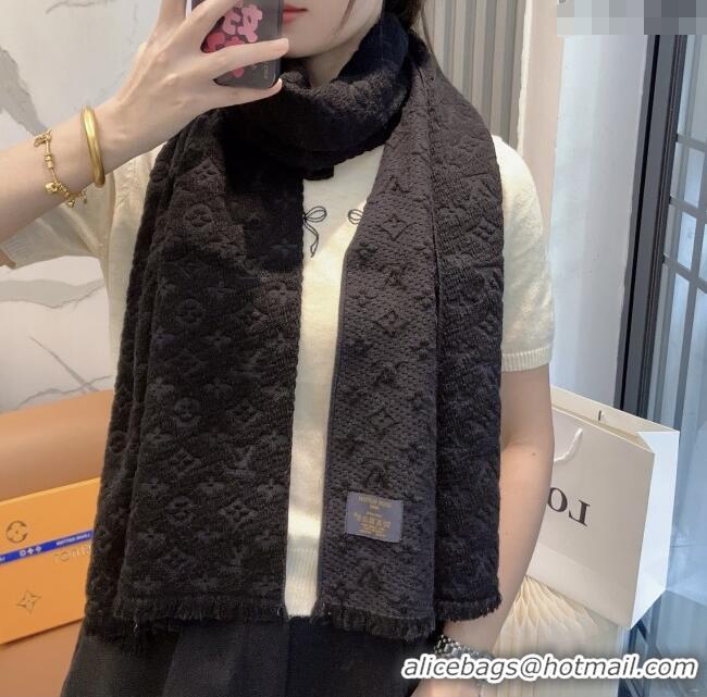 Best Price Louis Vuitton Monogram Wool Headline Scarf LV110527 Black 2025