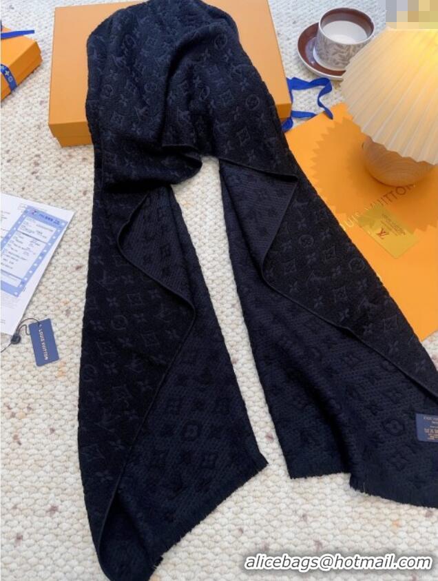 Best Price Louis Vuitton Monogram Wool Headline Scarf LV110527 Black 2025