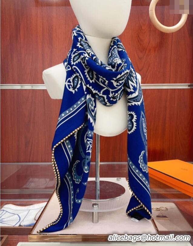 Grade Quality Hermes Cashmere & Silk Scarf 140x140 H110614 Blue 2025