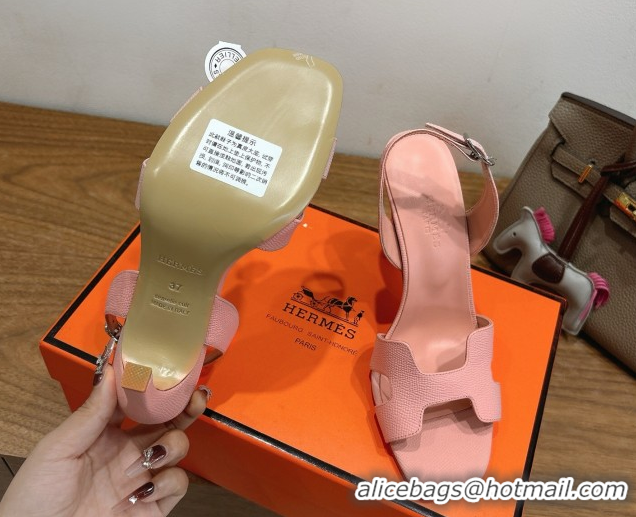 Luxury Hermes Eremite Heel Sandals 10cm in Grained Leather Pale Pink H02275 1023167