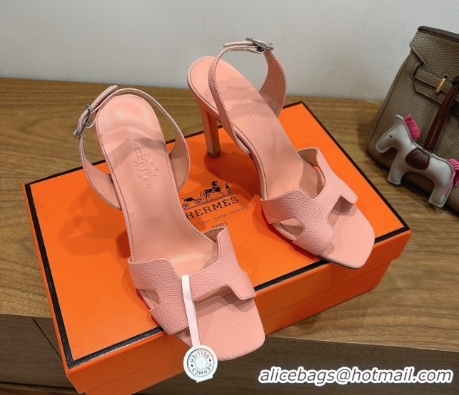 Luxury Hermes Eremite Heel Sandals 10cm in Grained Leather Pale Pink H02275 1023167