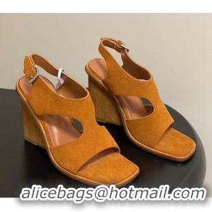 Grade Quality Hermes Kalya Wedge Sandals 10cm in Suede Brown 1023171