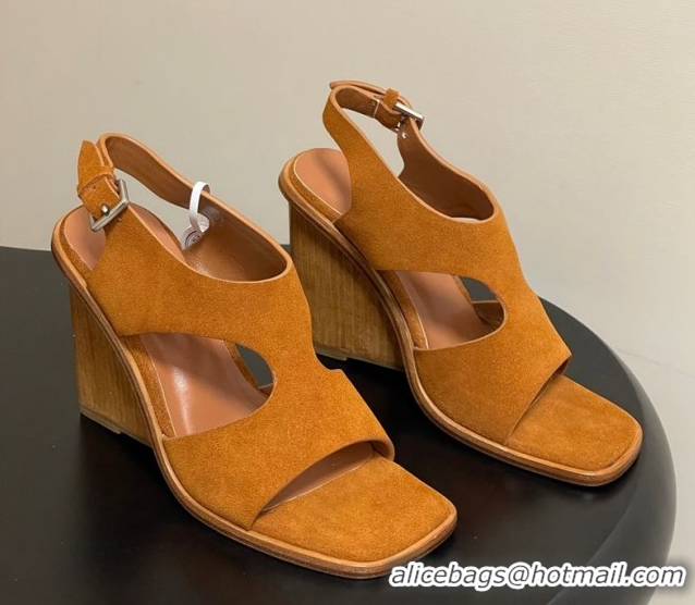 Grade Quality Hermes Kalya Wedge Sandals 10cm in Suede Brown 1023171