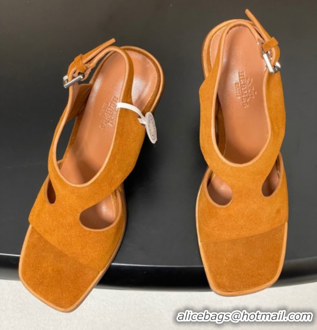 Grade Quality Hermes Kalya Wedge Sandals 10cm in Suede Brown 1023171