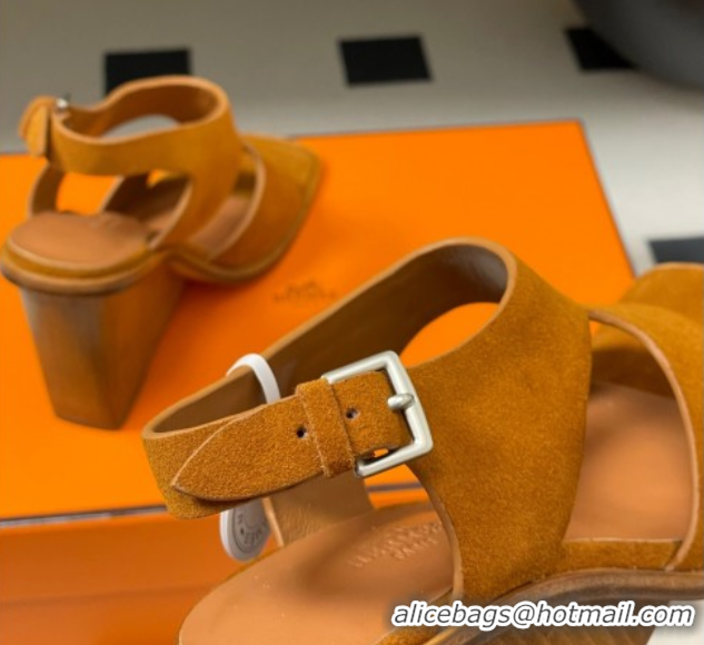 Grade Quality Hermes Kalya Wedge Sandals 10cm in Suede Brown 1023171