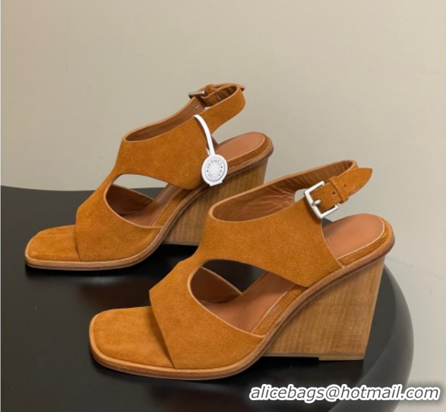 Grade Quality Hermes Kalya Wedge Sandals 10cm in Suede Brown 1023171