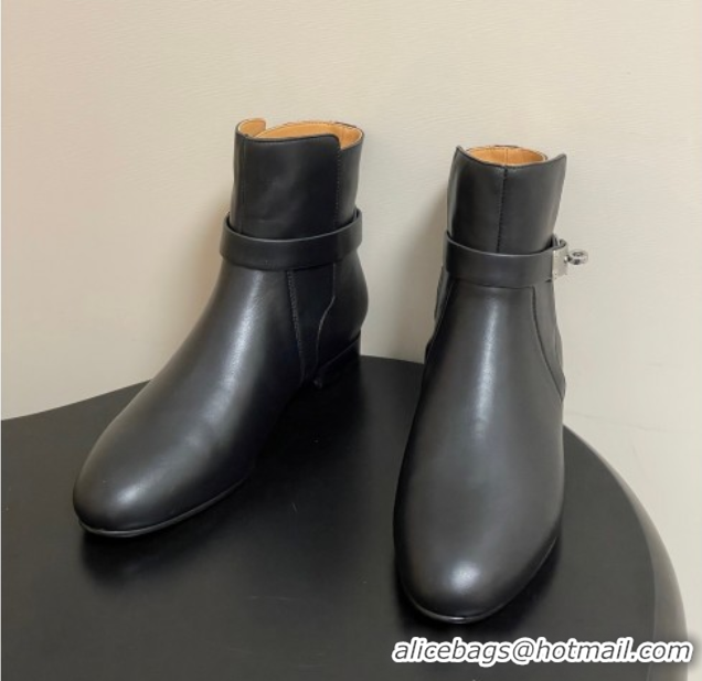 Buy Luxury Hermes Neo Flat Ankle Boots in Calfskin Leather with Kelly Buckle Black 1023180