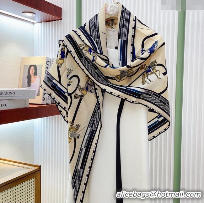 Discount Hermes Cashmere & Silk Triangle Scarf H110708 Beige/Blue 2025