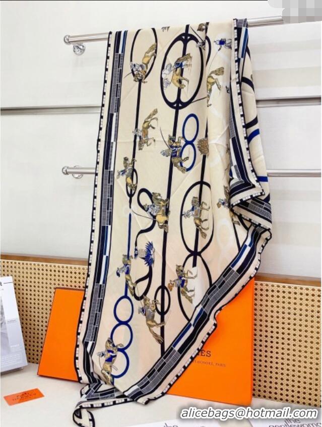 Discount Hermes Cashmere & Silk Triangle Scarf H110708 Beige/Blue 2025