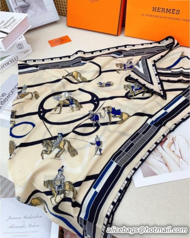 Discount Hermes Cashmere & Silk Triangle Scarf H110708 Beige/Blue 2025