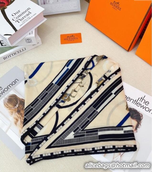 Discount Hermes Cashmere & Silk Triangle Scarf H110708 Beige/Blue 2025