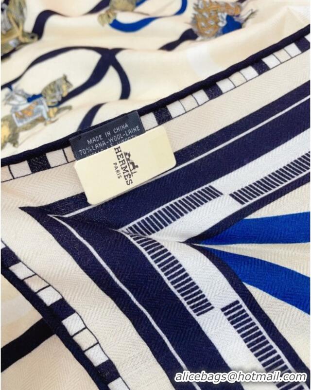Discount Hermes Cashmere & Silk Triangle Scarf H110708 Beige/Blue 2025