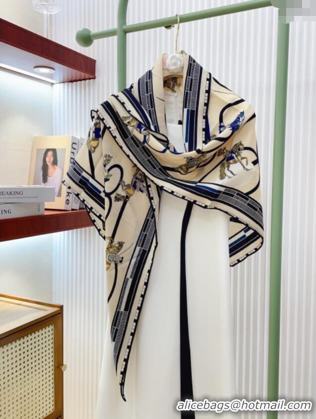 Discount Hermes Cashmere & Silk Triangle Scarf H110708 Beige/Blue 2025