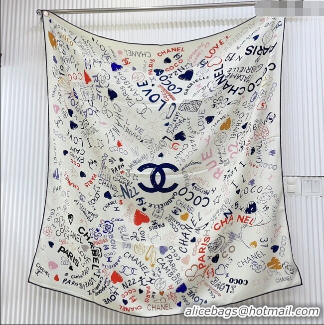 Good Taste Chanel Cashmere & Silk Scarf 140x140 CH110609 White 2025