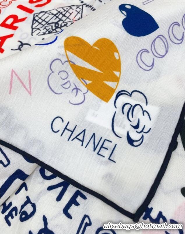 Good Taste Chanel Cashmere & Silk Scarf 140x140 CH110609 White 2025