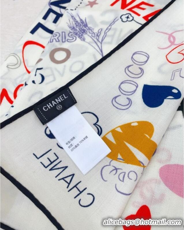 Good Taste Chanel Cashmere & Silk Scarf 140x140 CH110609 White 2025
