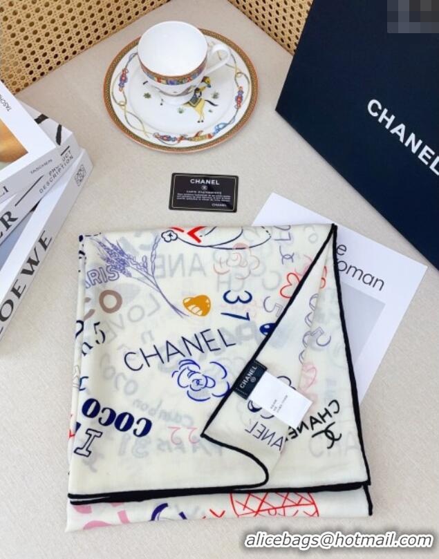 Good Taste Chanel Cashmere & Silk Scarf 140x140 CH110609 White 2025