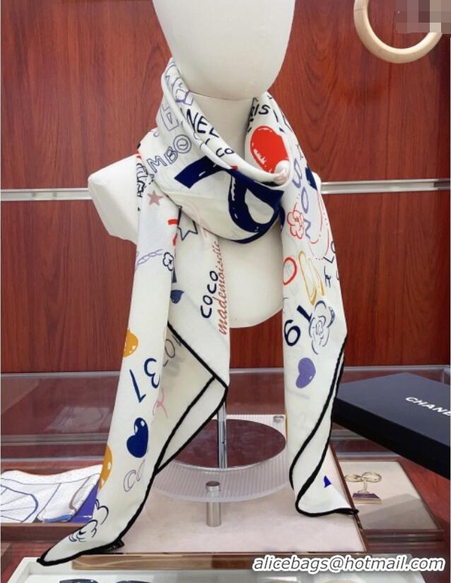 Good Taste Chanel Cashmere & Silk Scarf 140x140 CH110609 White 2025