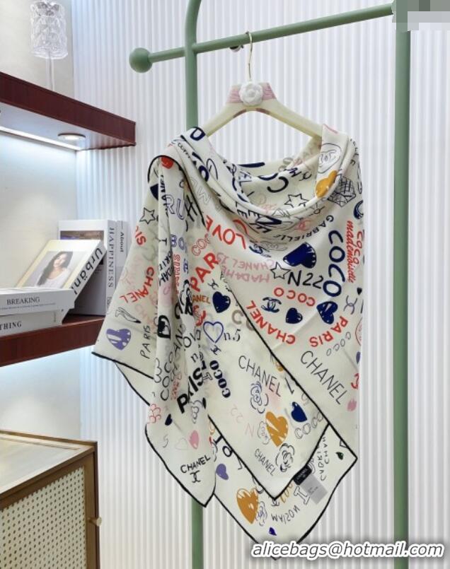 Good Taste Chanel Cashmere & Silk Scarf 140x140 CH110609 White 2025