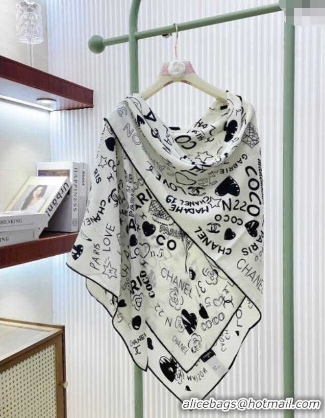 Best Price Chanel Cashmere & Silk Scarf 140x140 CH110611 White 2025