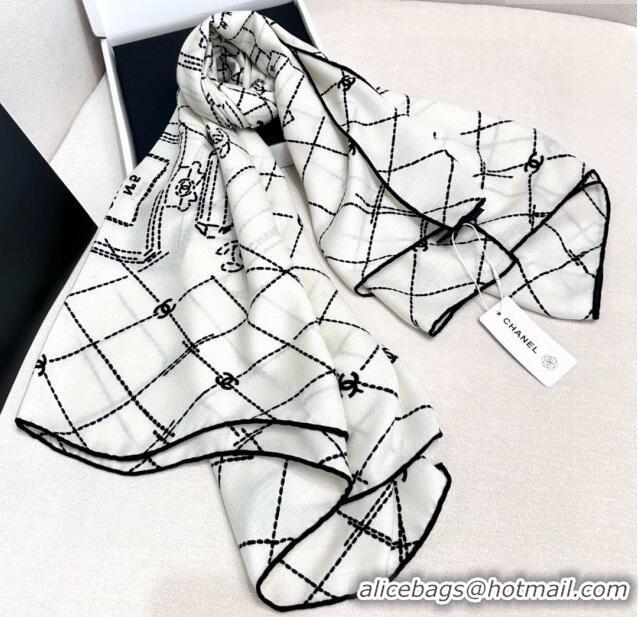 Spot Bulk Chanel Cashmere & Silk Scarf 140x140cm CH110713 White 2025