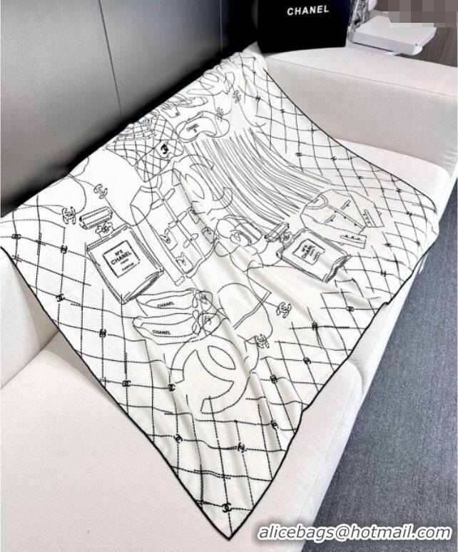 Spot Bulk Chanel Cashmere & Silk Scarf 140x140cm CH110713 White 2025