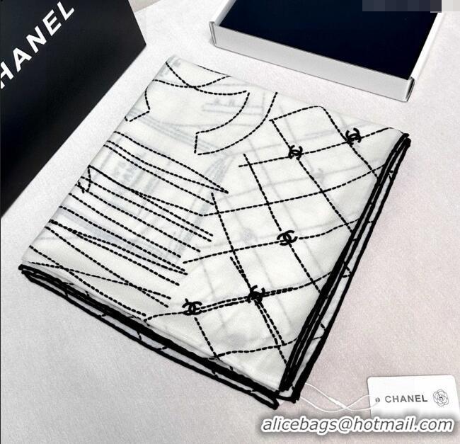 Spot Bulk Chanel Cashmere & Silk Scarf 140x140cm CH110713 White 2025