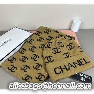 Top Design Chanel CC Allover Hat and Scarf Set CH111108 Green 2025