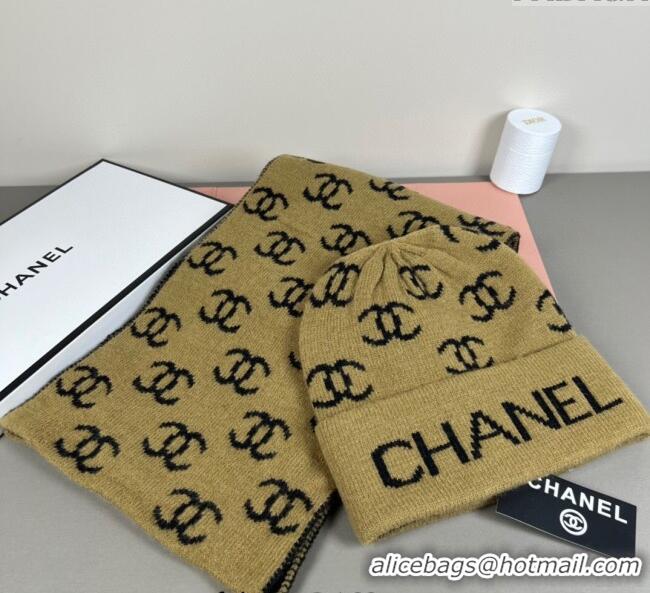 Top Design Chanel CC Allover Hat and Scarf Set CH111108 Green 2025